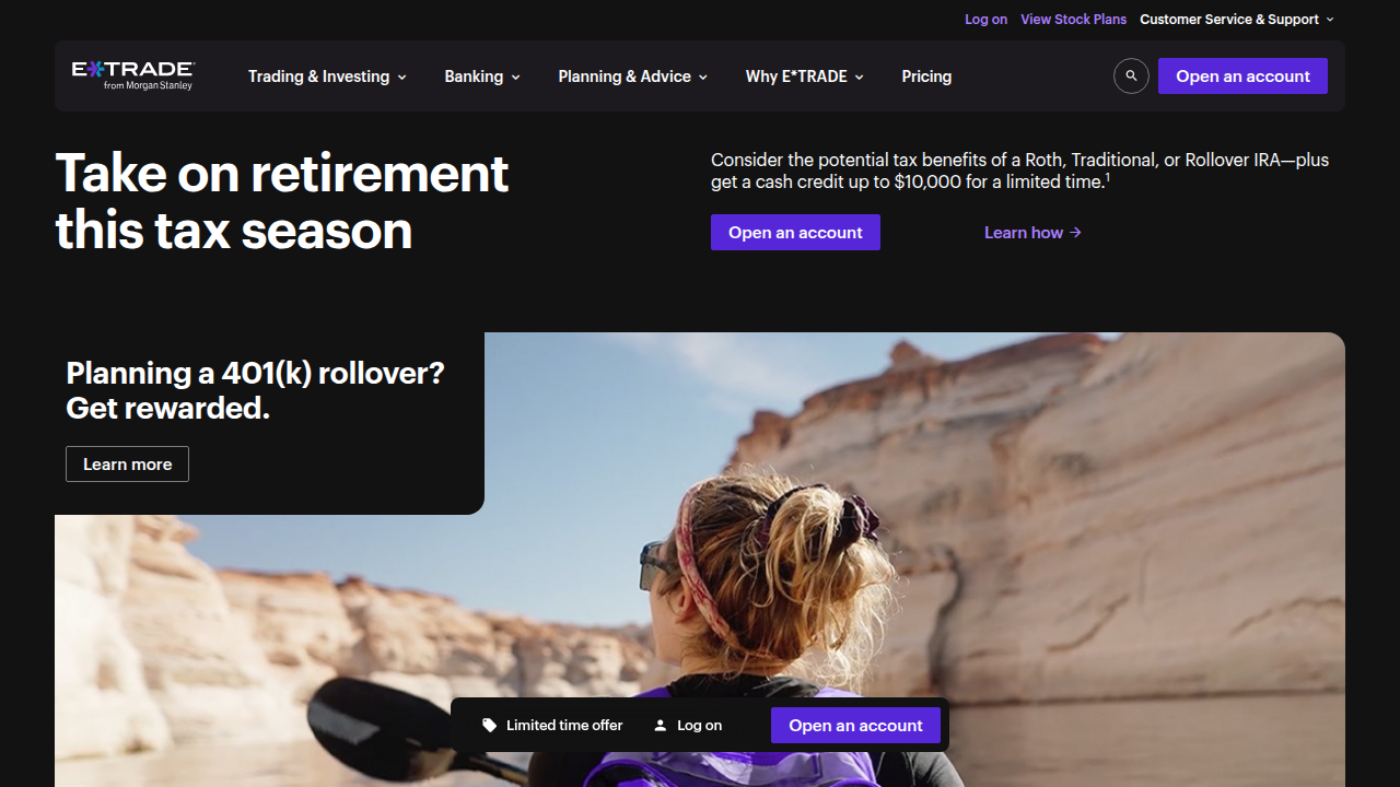 The official E*TRADE homepage, showing the prominent login fields for User ID and Password, essential for accessing ESPP accounts.