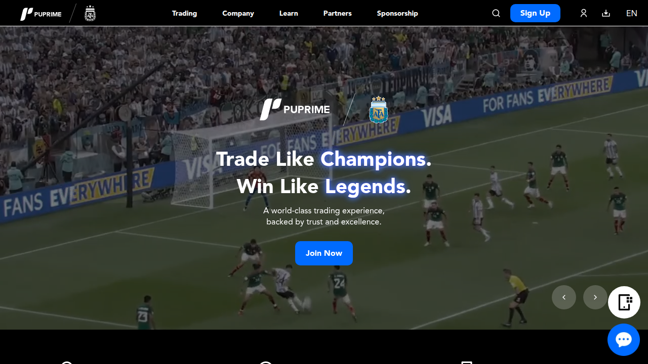 The homepage of PU Prime, a broker that communicates trading hour schedule changes to keep traders informed about daylight saving adjustments.