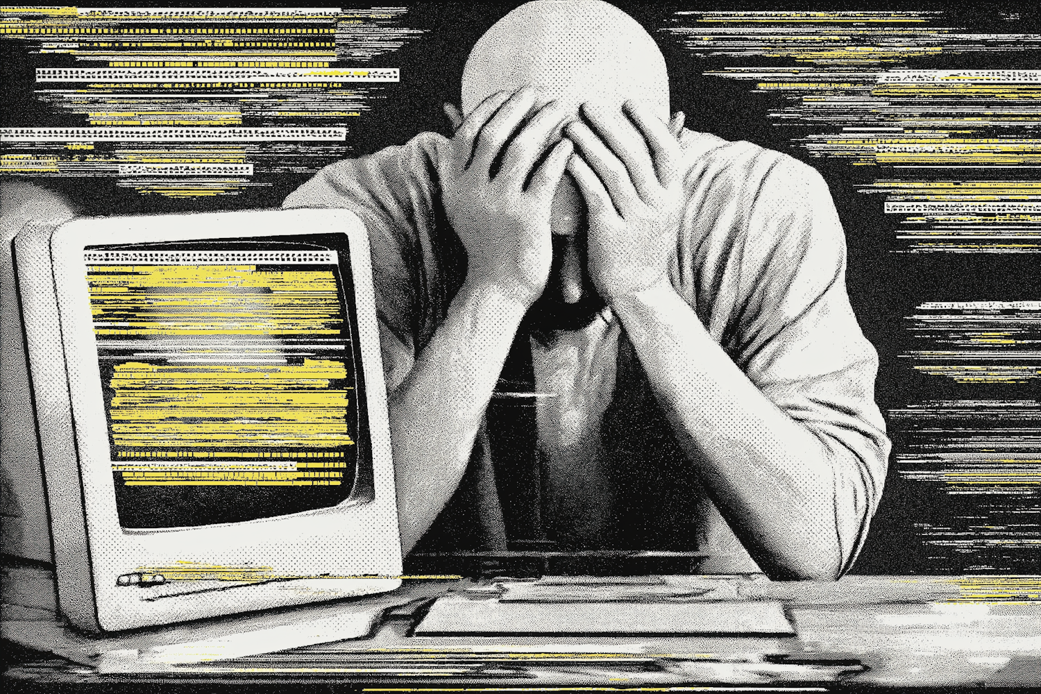 A person navigating a deluge of digital information, highlighting the challenge of finding clarity amid conflicting advice.